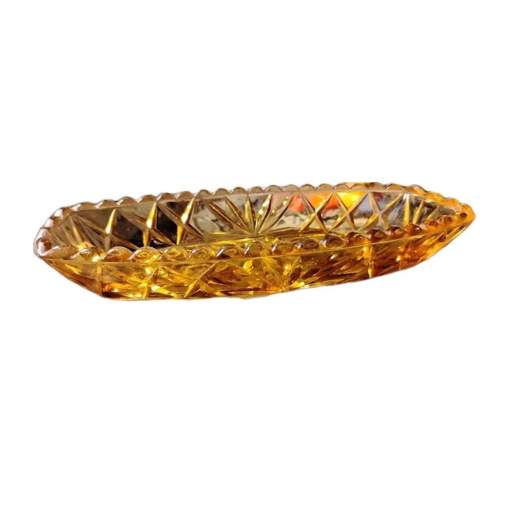 Vtg Amber Tray Hazel Atlas (?) Pressed Cut Glass Relish Dish 9x4
